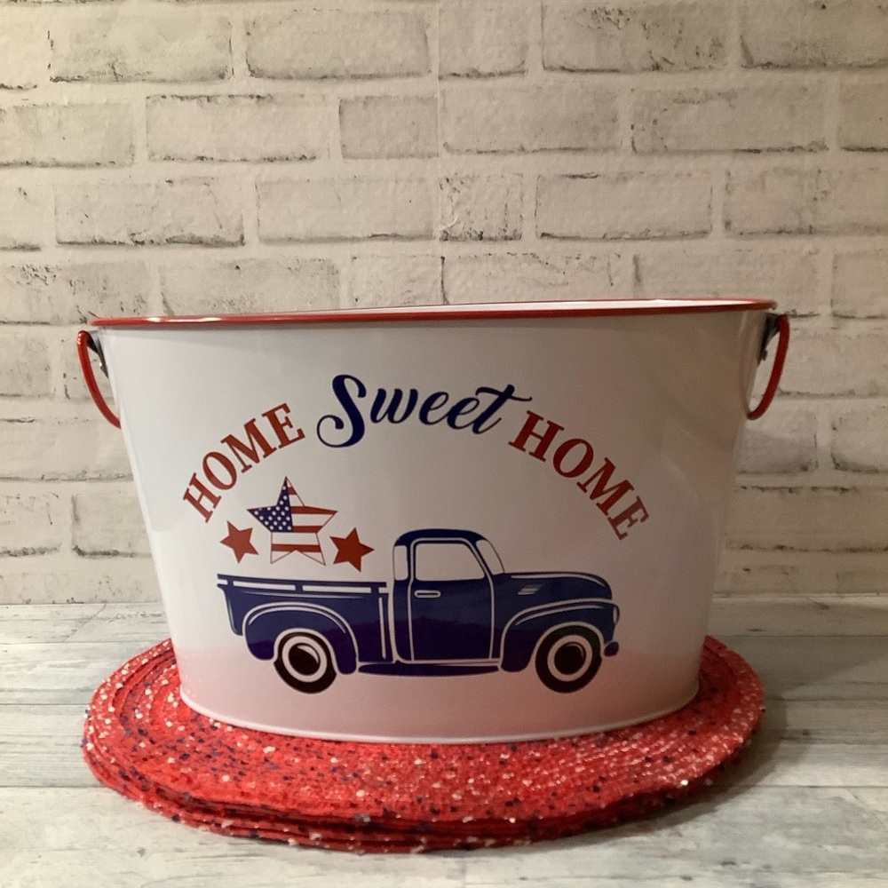 Patriotic Metal Home Sweet Home Bucket - Picture 5 of 5